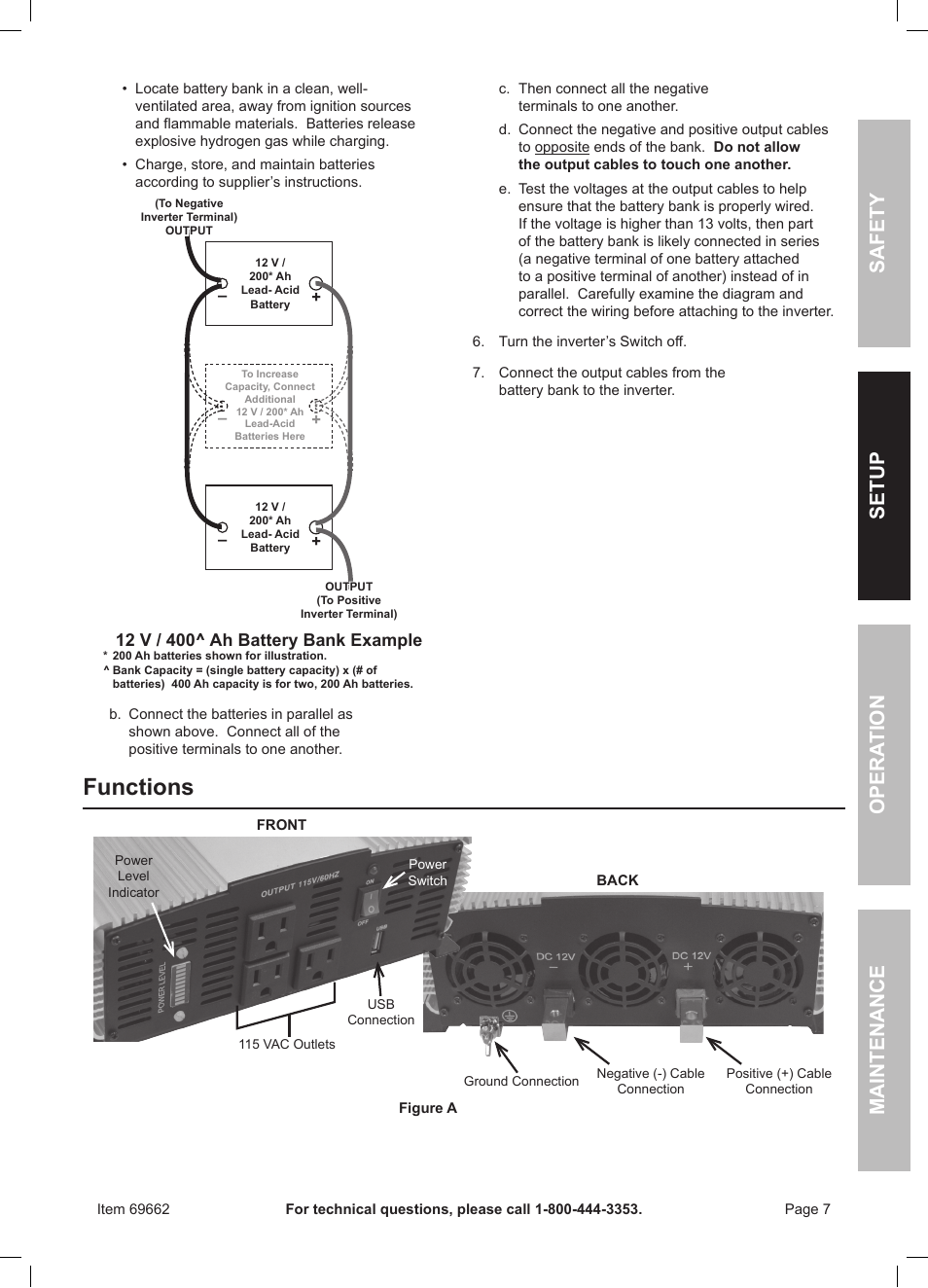 Functions | Harbor Freight Tools Centech 2000watt continuous power inverter 69662 User Manual | Page 7 / 12