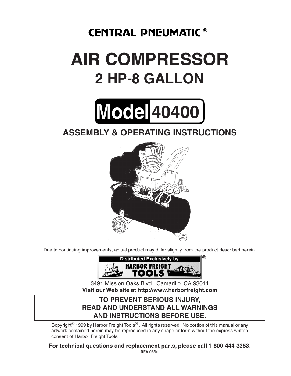 Harbor Freight Tools 40400 User Manual | 8 pages