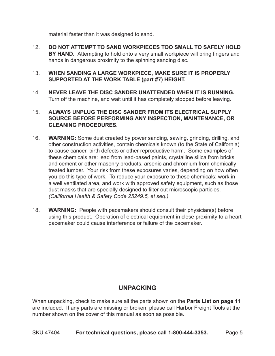 Harbor Freight Tools Central Machinery 10" Disc Sander-Bench Type 47404 User Manual | Page 5 / 13