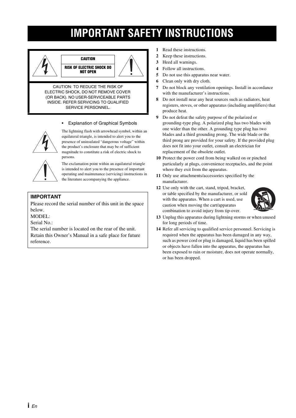 English, Important safety instructions | Yamaha KMA-700 User Manual | Page 2 / 84