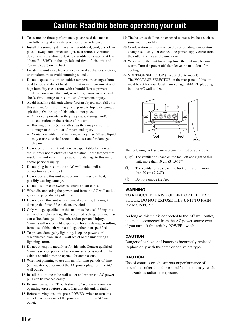 Caution: read this before operating your unit | Yamaha KMA-700 User Manual | Page 4 / 84