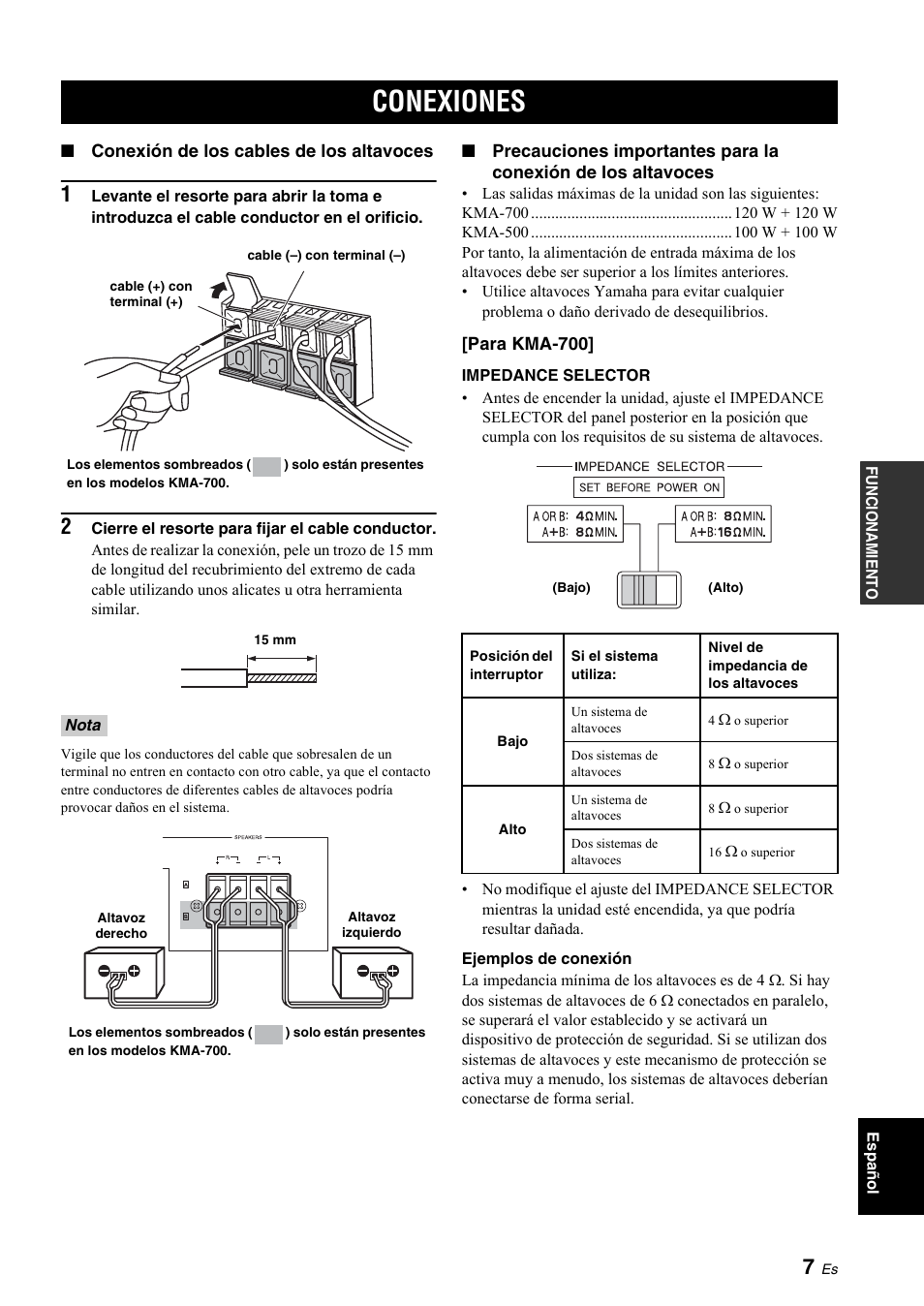 Conexiones, Lte “impedance selector, Ulte “impedance selector | Yamaha KMA-700 User Manual | Page 51 / 84