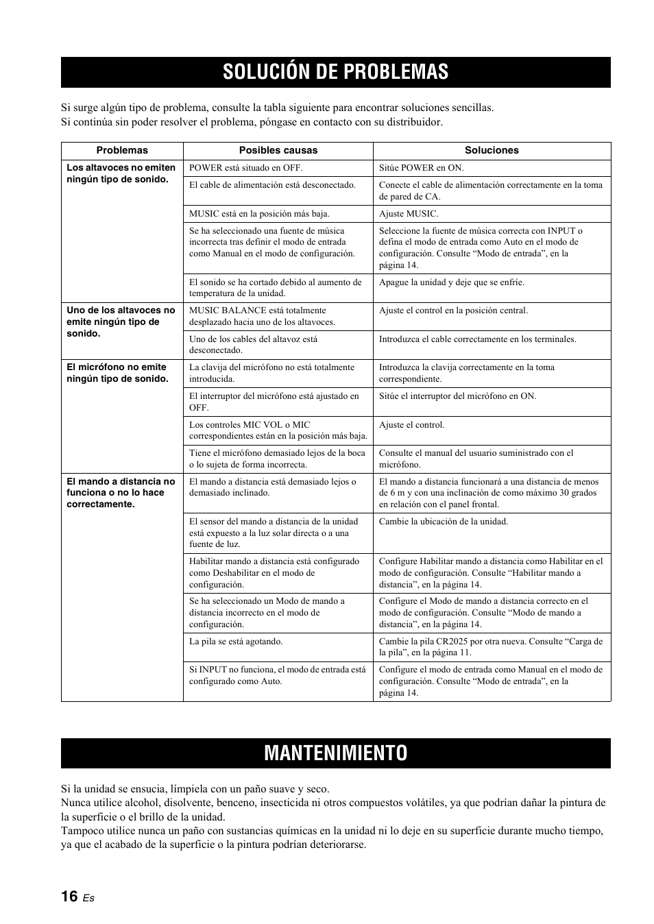 Información adicional, Solución de problemas, Mantenimiento | Solución de problemas mantenimiento | Yamaha KMA-700 User Manual | Page 60 / 84