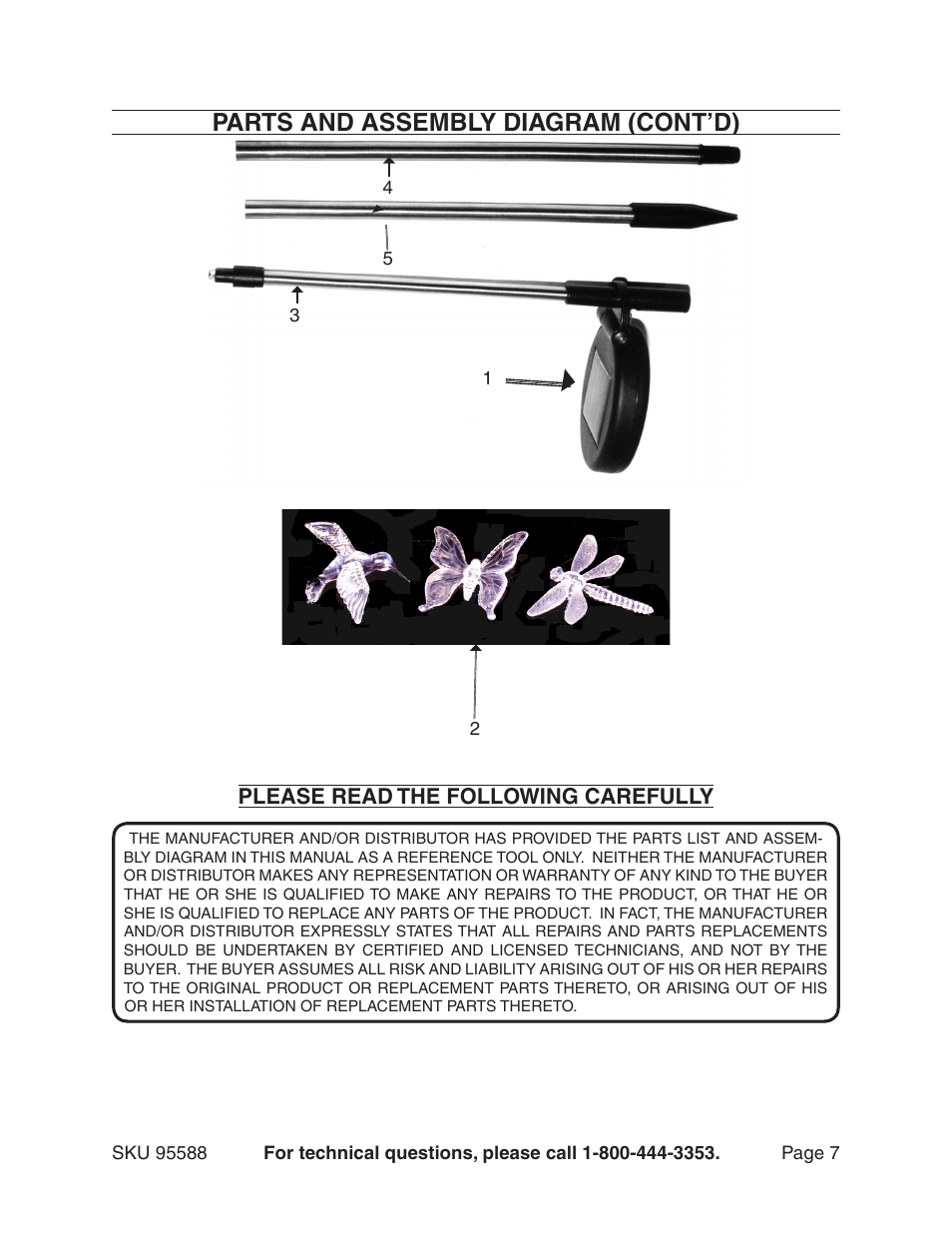 Parts and assembly diagram (cont’d) | Harbor Freight Tools 95588 User Manual | Page 7 / 7