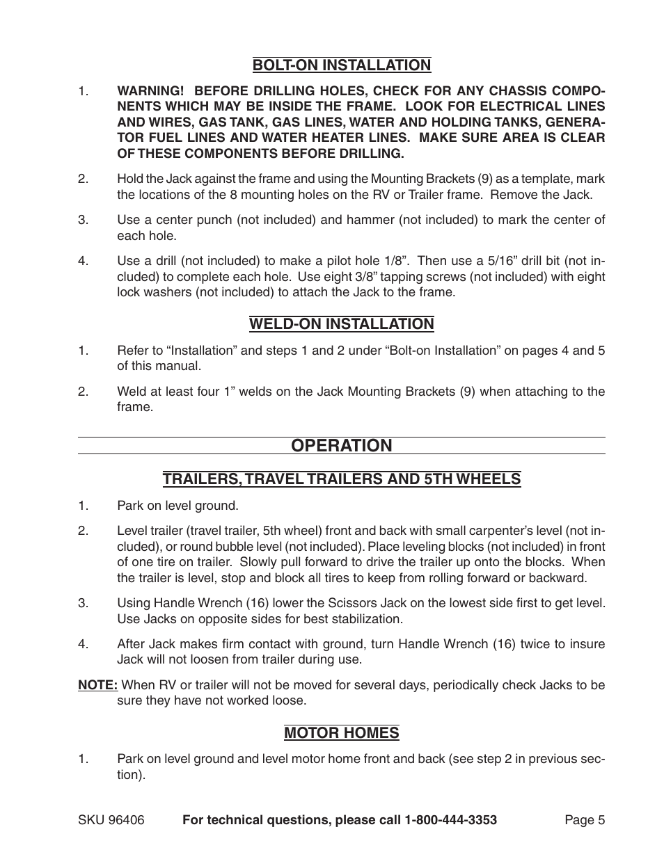Operation | Harbor Freight Tools 96406 User Manual | Page 5 / 7
