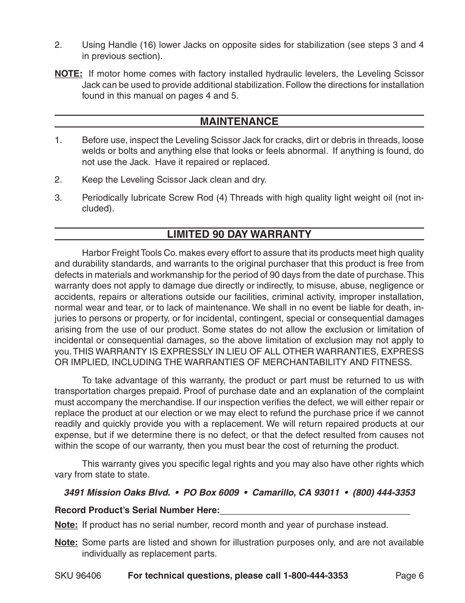 Harbor Freight Tools 96406 User Manual | Page 6 / 7