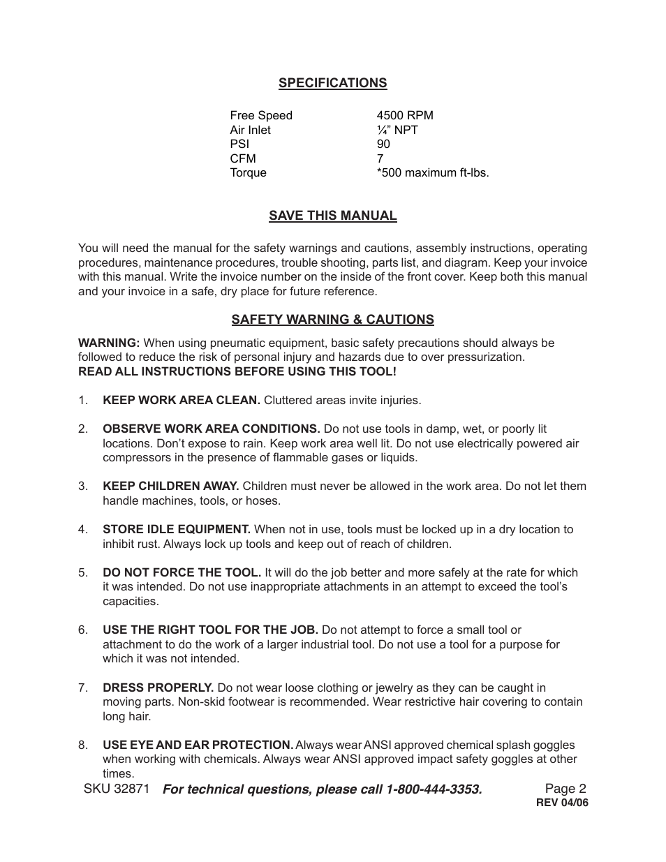 Harbor Freight Tools 32871 User Manual | Page 2 / 12