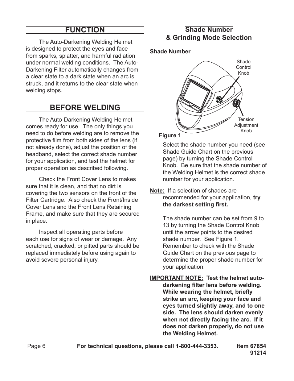 Function, Before welding | Harbor Freight Tools 67854 User Manual | Page 6 / 11