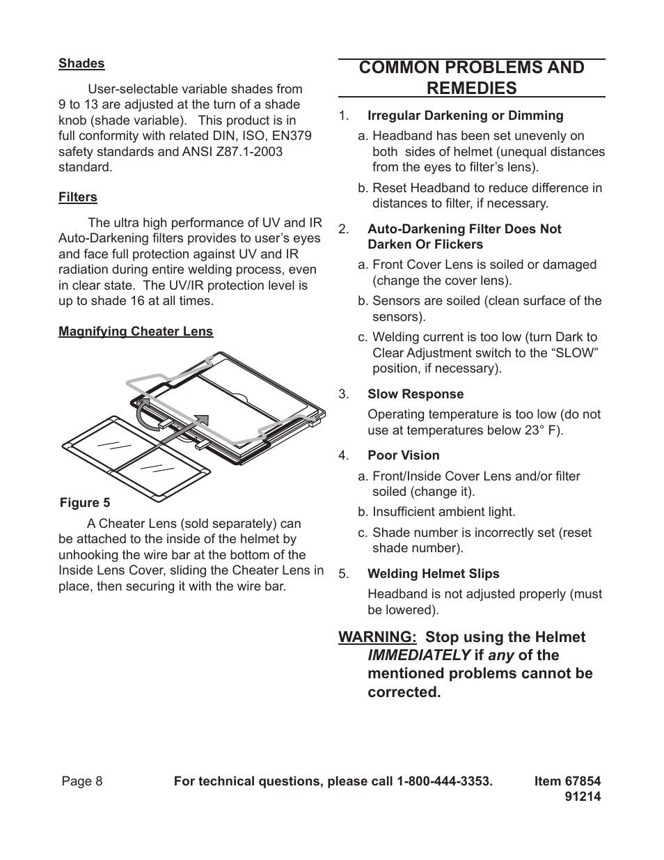 Common problems and remedies | Harbor Freight Tools 67854 User Manual | Page 8 / 11