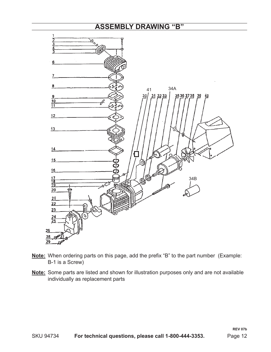 Assembly drawing “b | Harbor Freight Tools 94734 User Manual | Page 12 / 14