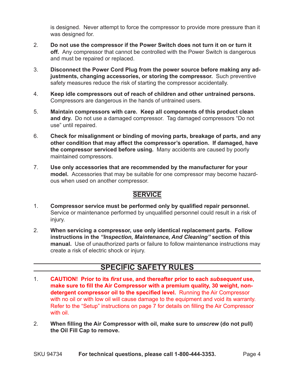 Specific safety rules | Harbor Freight Tools 94734 User Manual | Page 4 / 14