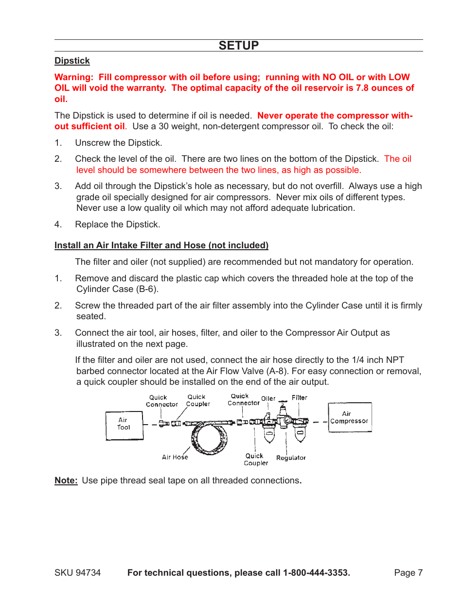 Setup | Harbor Freight Tools 94734 User Manual | Page 7 / 14