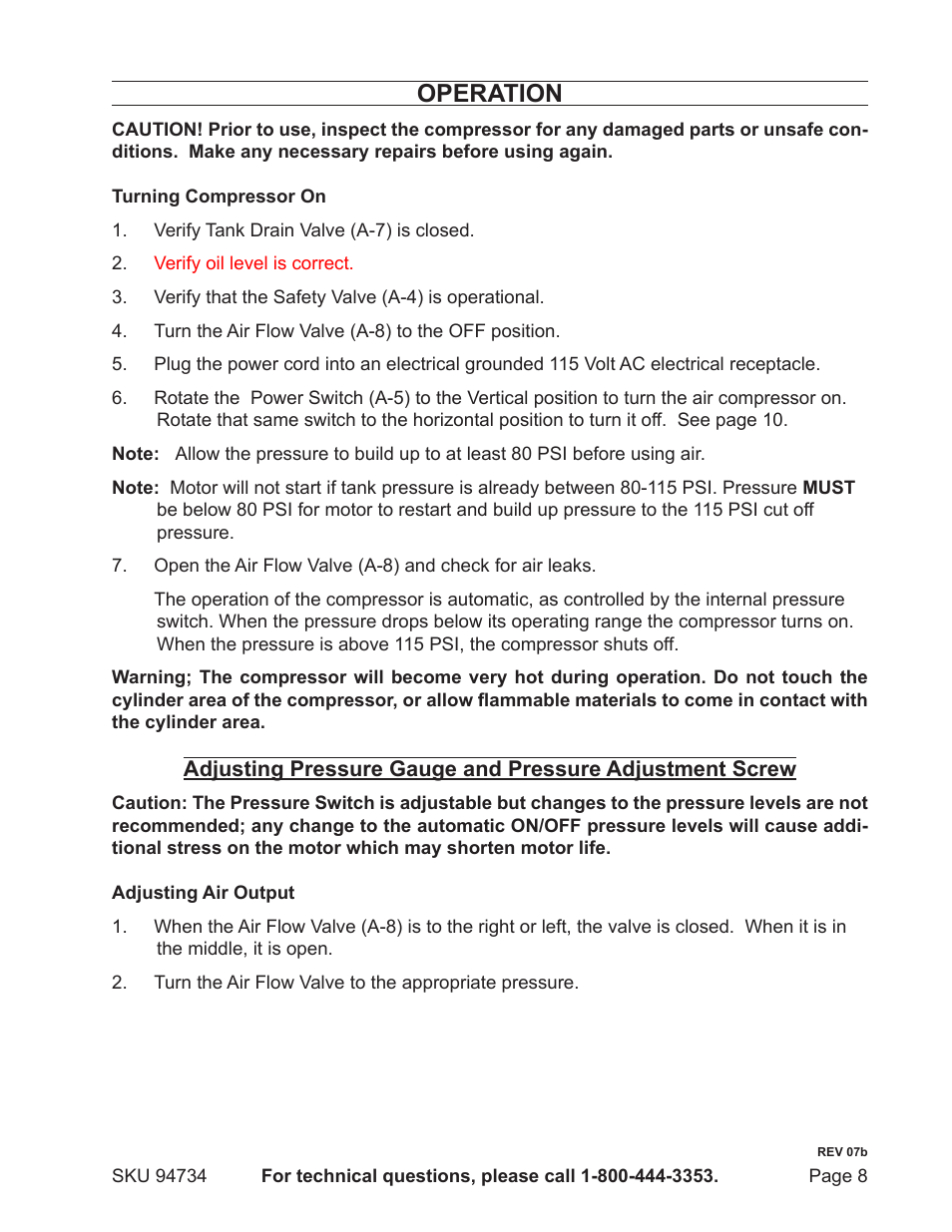 Operation | Harbor Freight Tools 94734 User Manual | Page 8 / 14