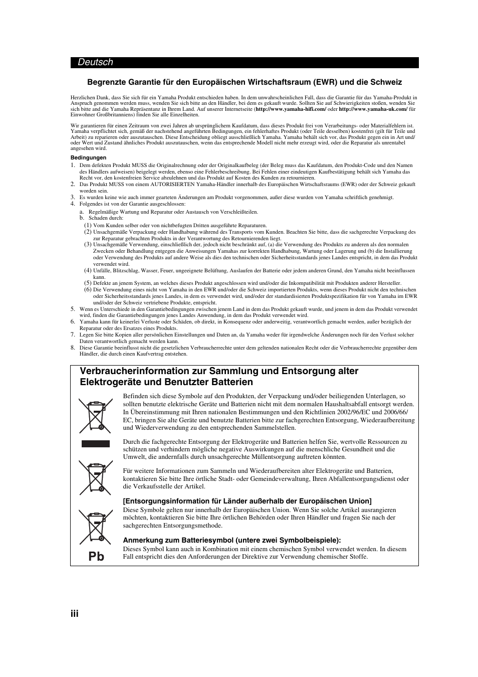 Deutsch iii | Yamaha CD-S300 User Manual | Page 102 / 108