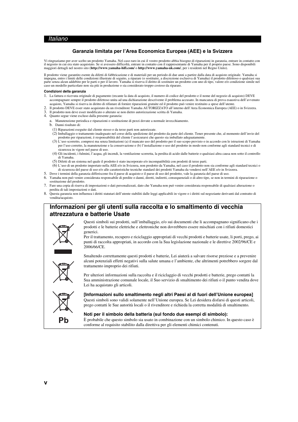 Italiano v | Yamaha CD-S300 User Manual | Page 104 / 108