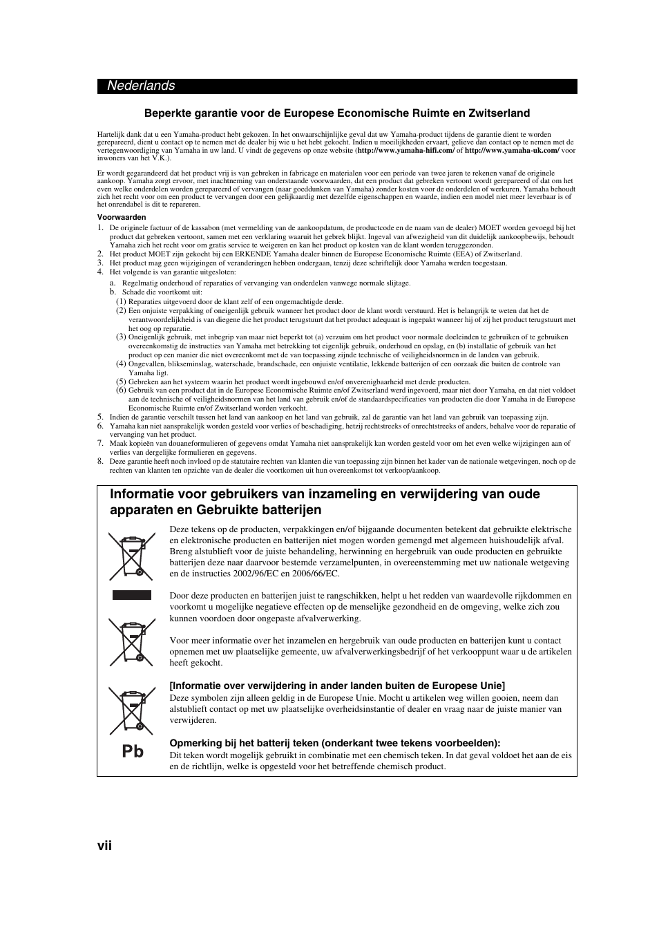 Nederlands vii | Yamaha CD-S300 User Manual | Page 106 / 108