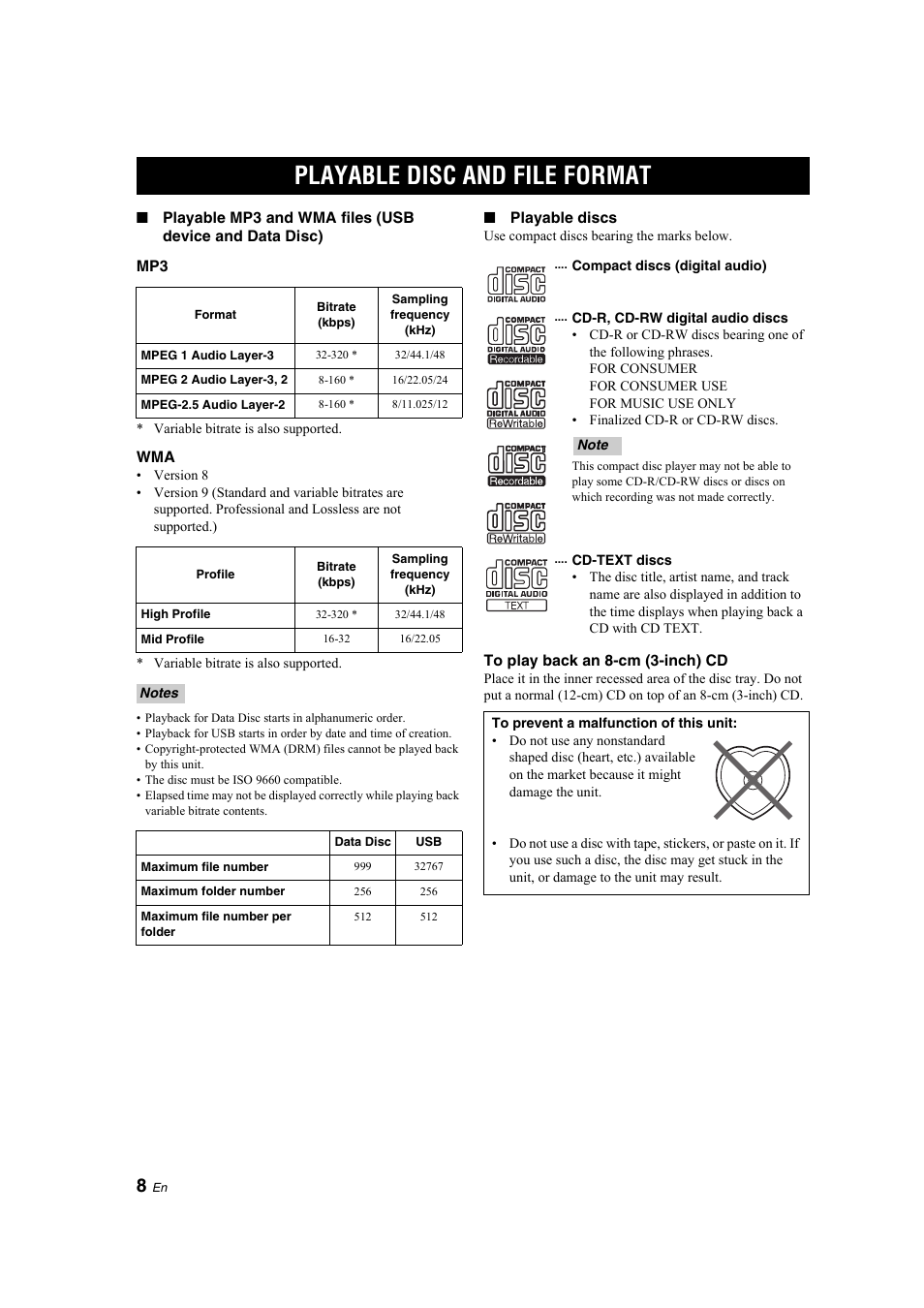 Additional information, Playable disc and file format | Yamaha CD-S300 User Manual | Page 12 / 108