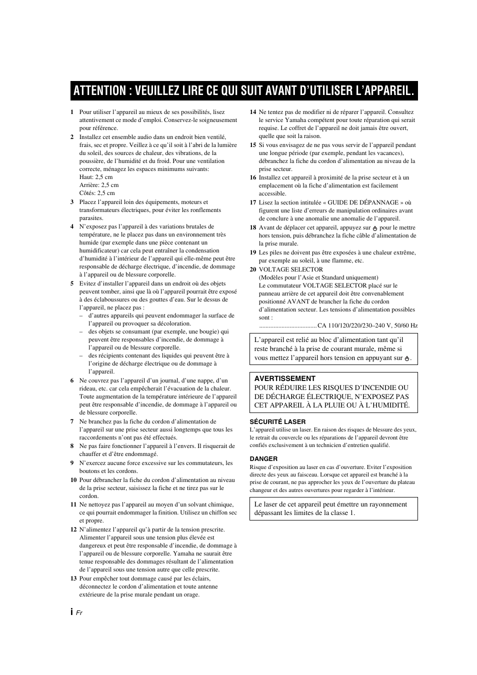 Français | Yamaha CD-S300 User Manual | Page 16 / 108