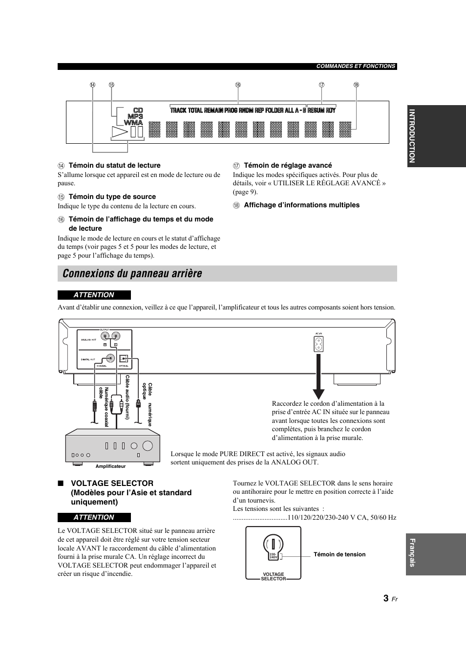 Connexions du panneau arrière | Yamaha CD-S300 User Manual | Page 19 / 108