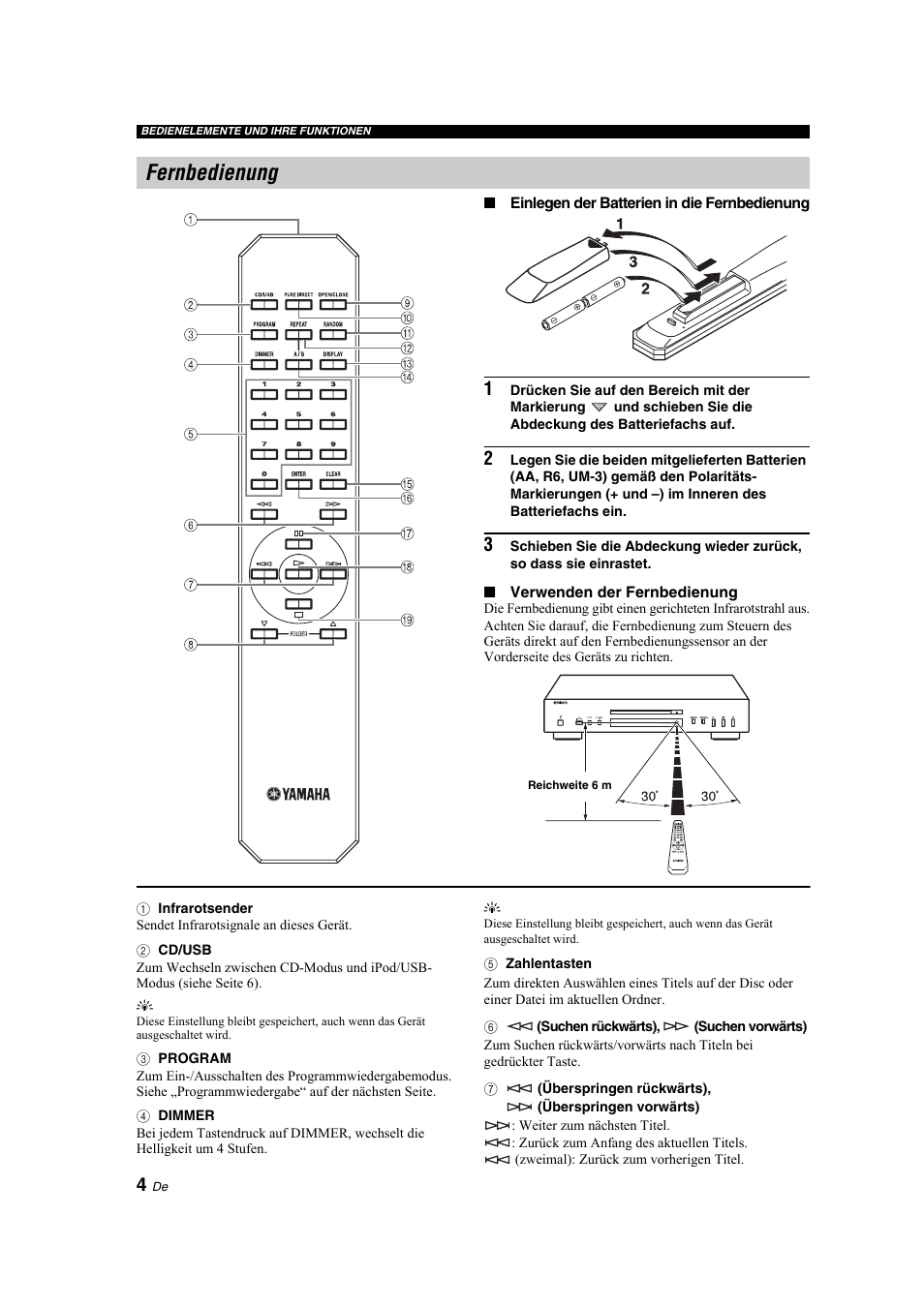 Fernbedienung | Yamaha CD-S300 User Manual | Page 32 / 108