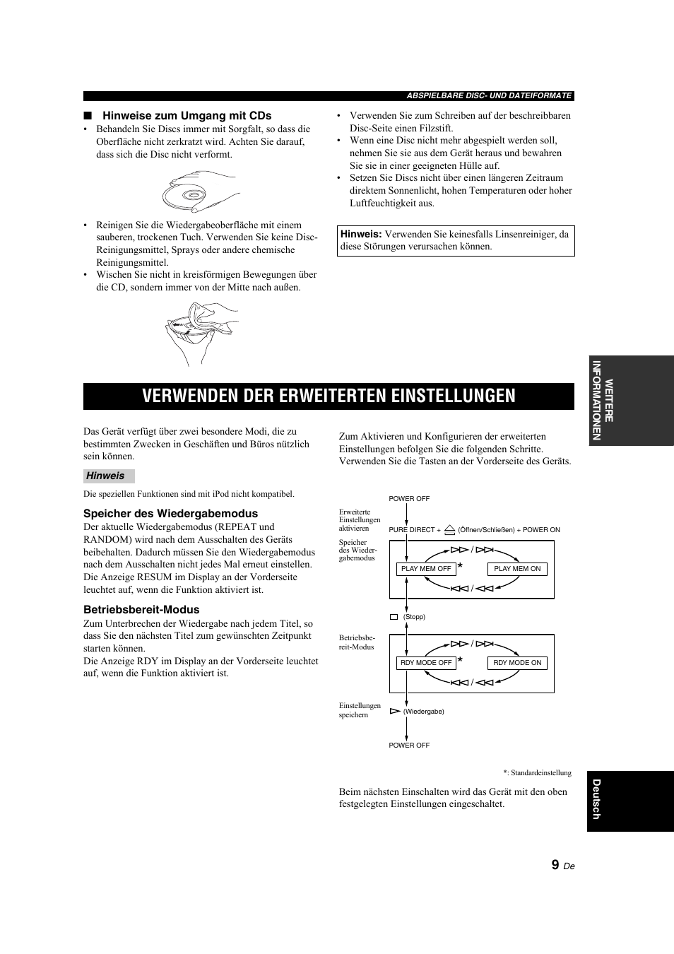 Verwenden der erweiterten einstellungen, Verwenden der erweiterten, Einstellungen | Yamaha CD-S300 User Manual | Page 37 / 108