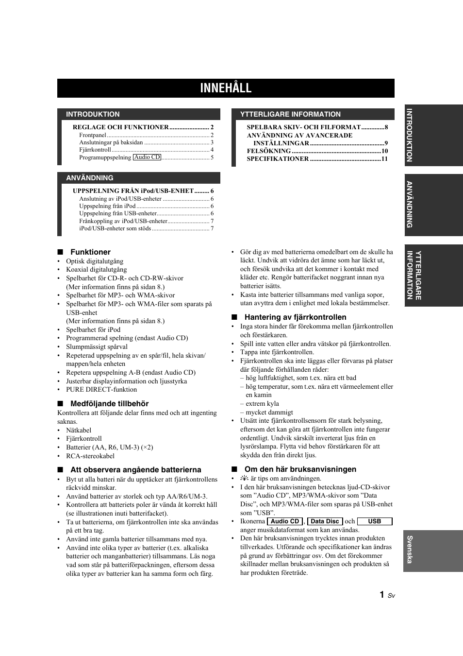 Innehåll | Yamaha CD-S300 User Manual | Page 41 / 108