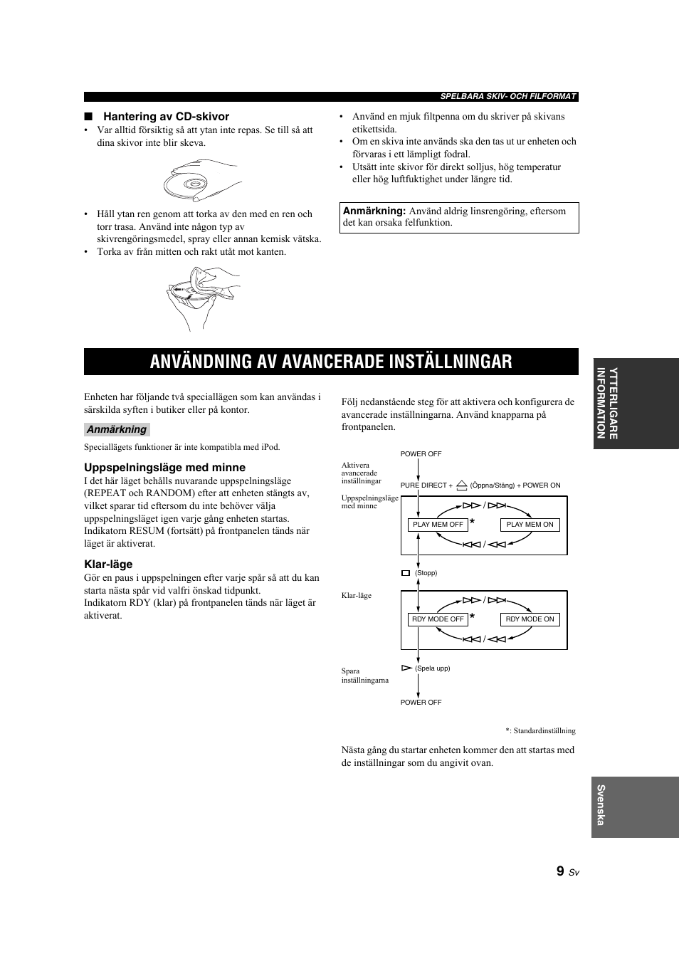 Användning av avancerade inställningar, Användning av avancerade, Inställningar | Yamaha CD-S300 User Manual | Page 49 / 108