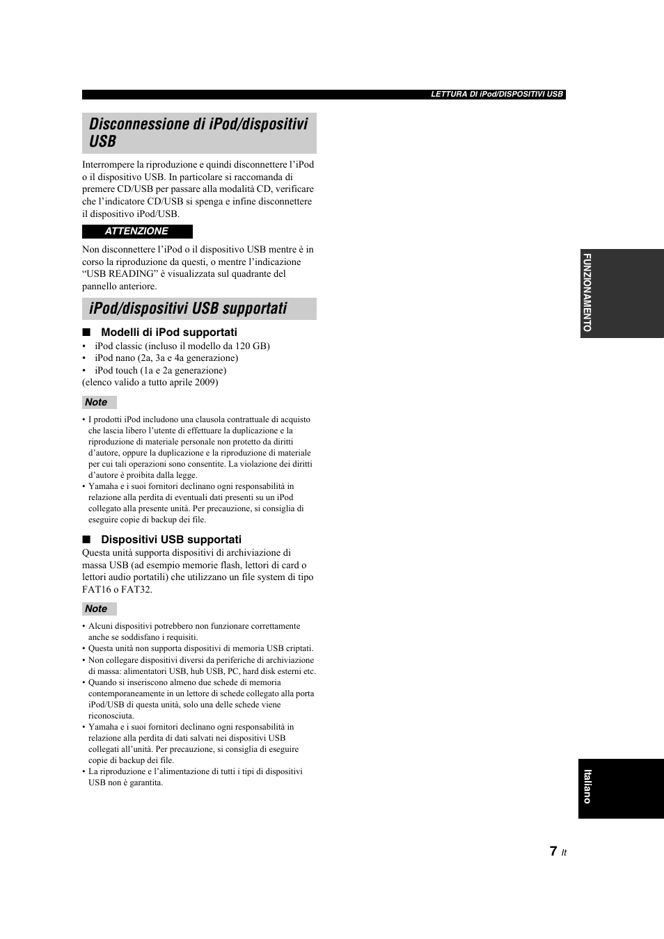 Disconnessione di ipod/dispositivi usb, Ipod/dispositivi usb supportati | Yamaha CD-S300 User Manual | Page 59 / 108