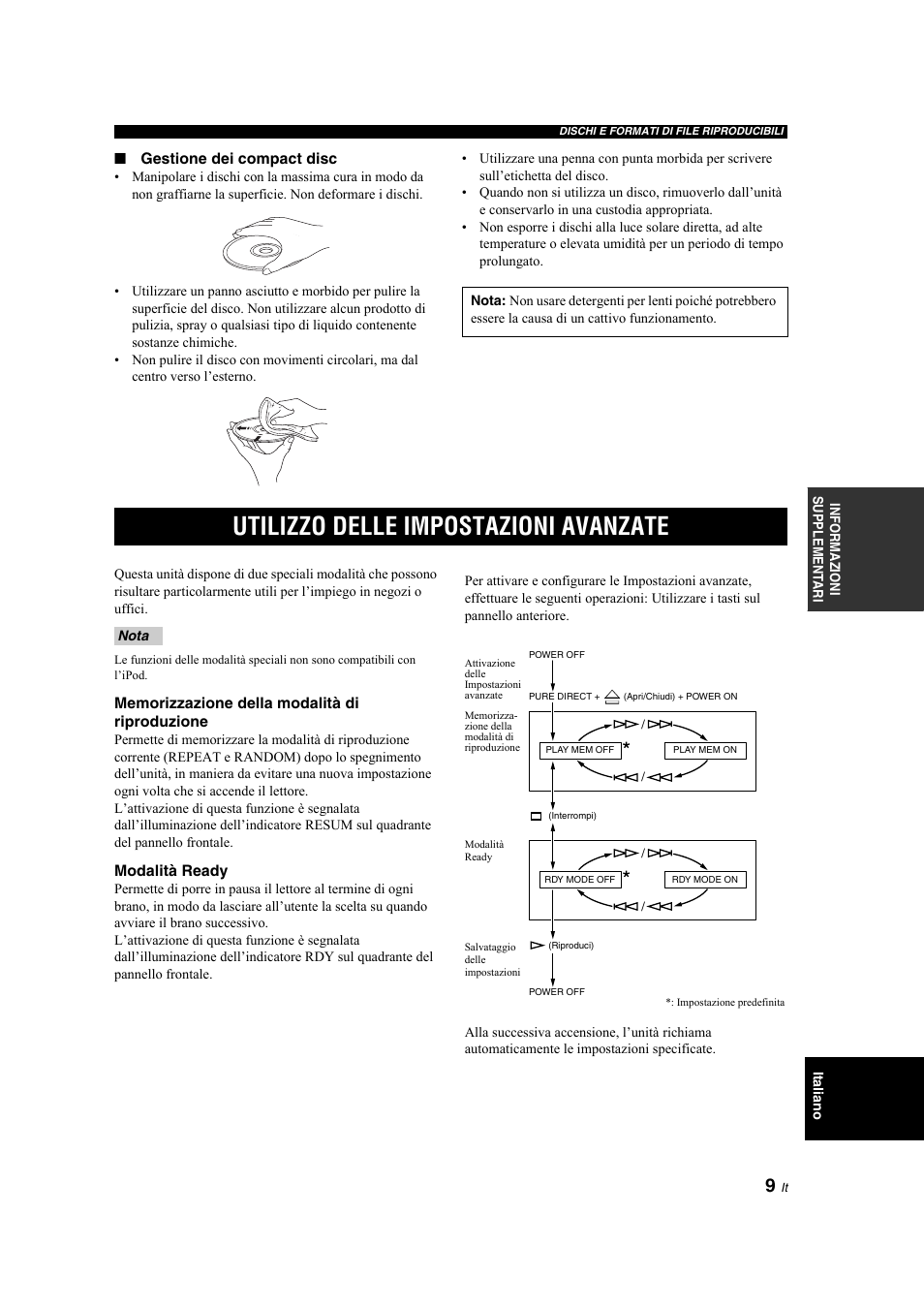 Utilizzo delle impostazioni avanzate, Utilizzo delle impostazioni, Avanzate | Yamaha CD-S300 User Manual | Page 61 / 108