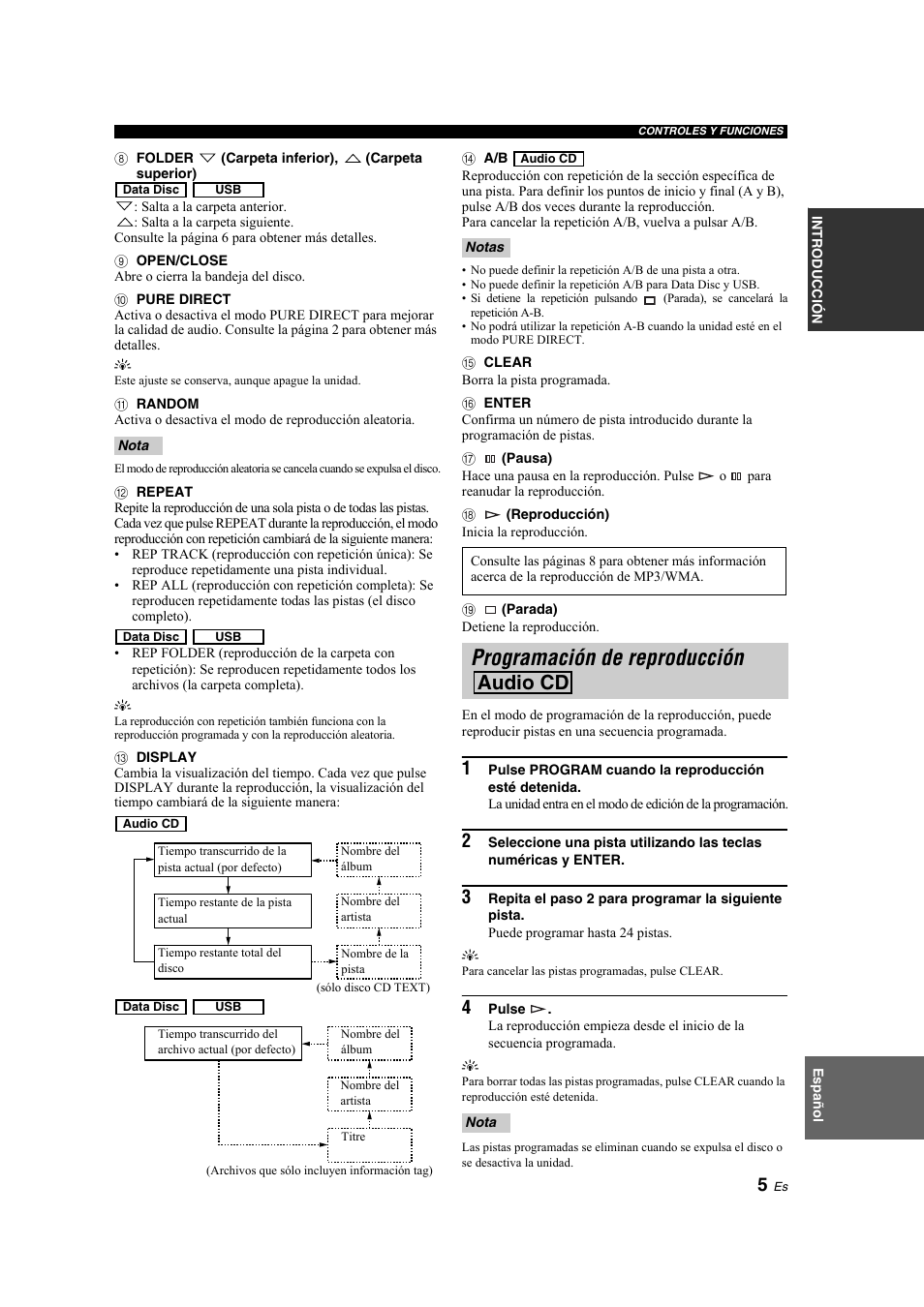 Programación de reproducción audio cd, Programación de reproducción, Audio cd | Yamaha CD-S300 User Manual | Page 69 / 108