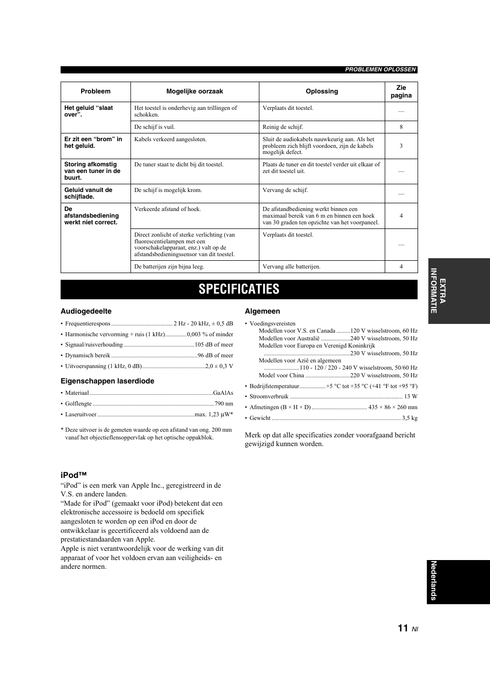 Specificaties | Yamaha CD-S300 User Manual | Page 87 / 108