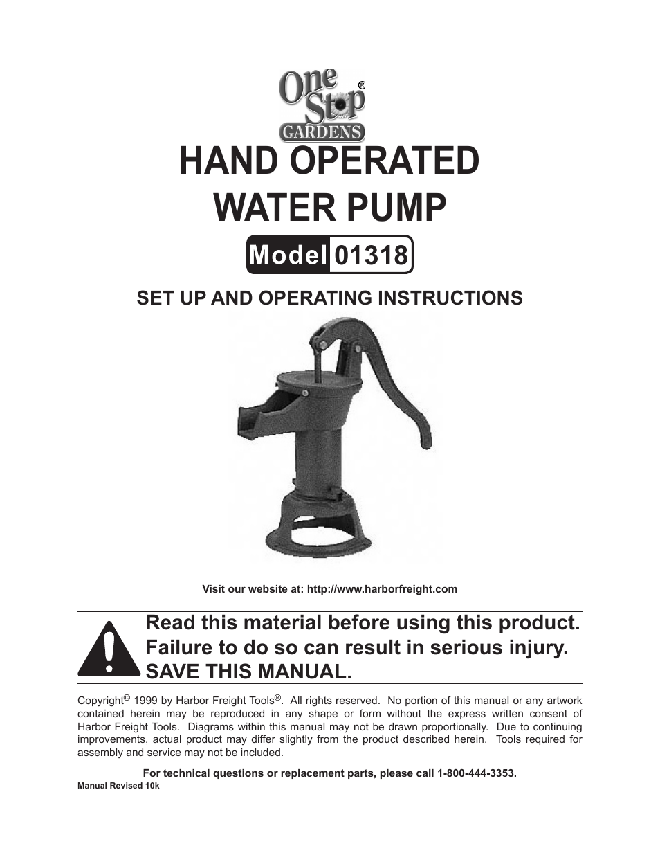 Harbor Freight Tools One Step Gardens Hand Operated Water Pump 1318 User Manual | 4 pages