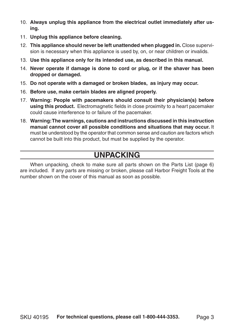 Unpacking | Harbor Freight Tools 40195 User Manual | Page 3 / 6