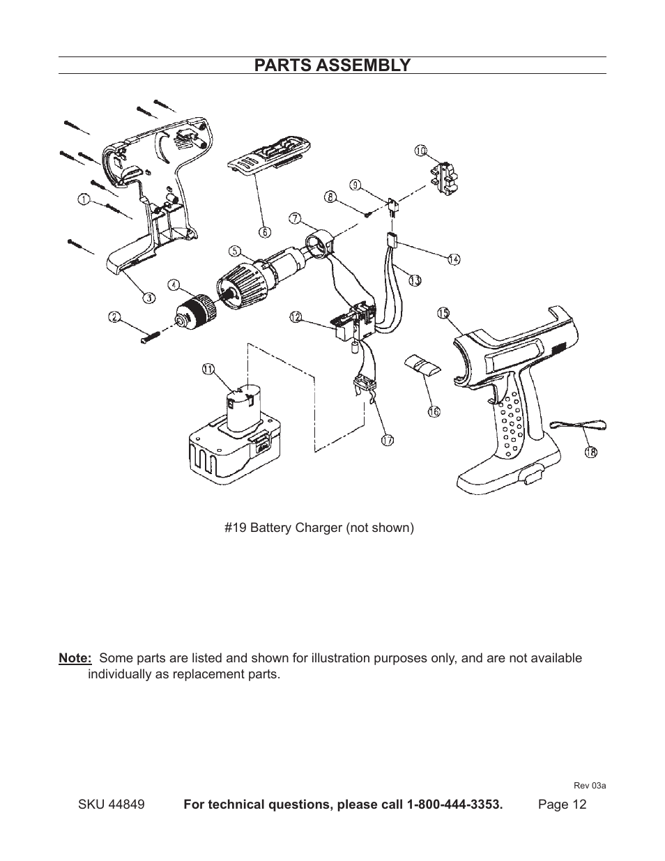Parts assembly | Harbor Freight Tools Chicago 44849 User Manual | Page 12 / 14