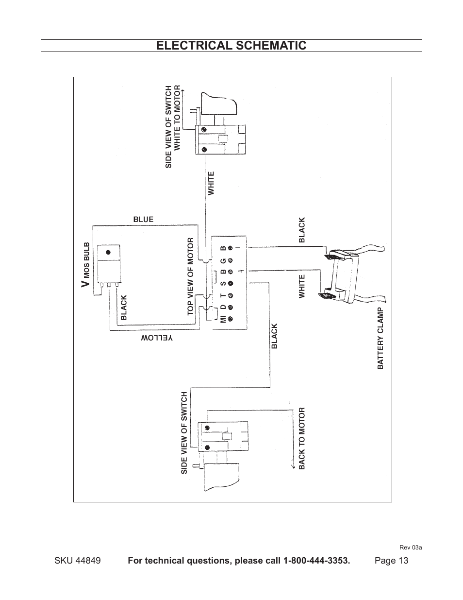 Electrical schematic | Harbor Freight Tools Chicago 44849 User Manual | Page 13 / 14