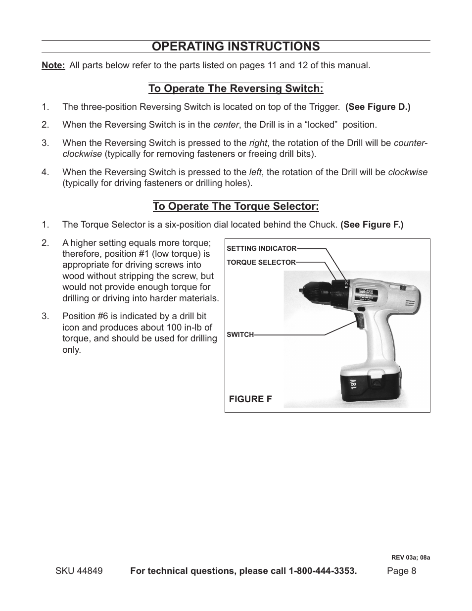 Operating instructions | Harbor Freight Tools Chicago 44849 User Manual | Page 8 / 14