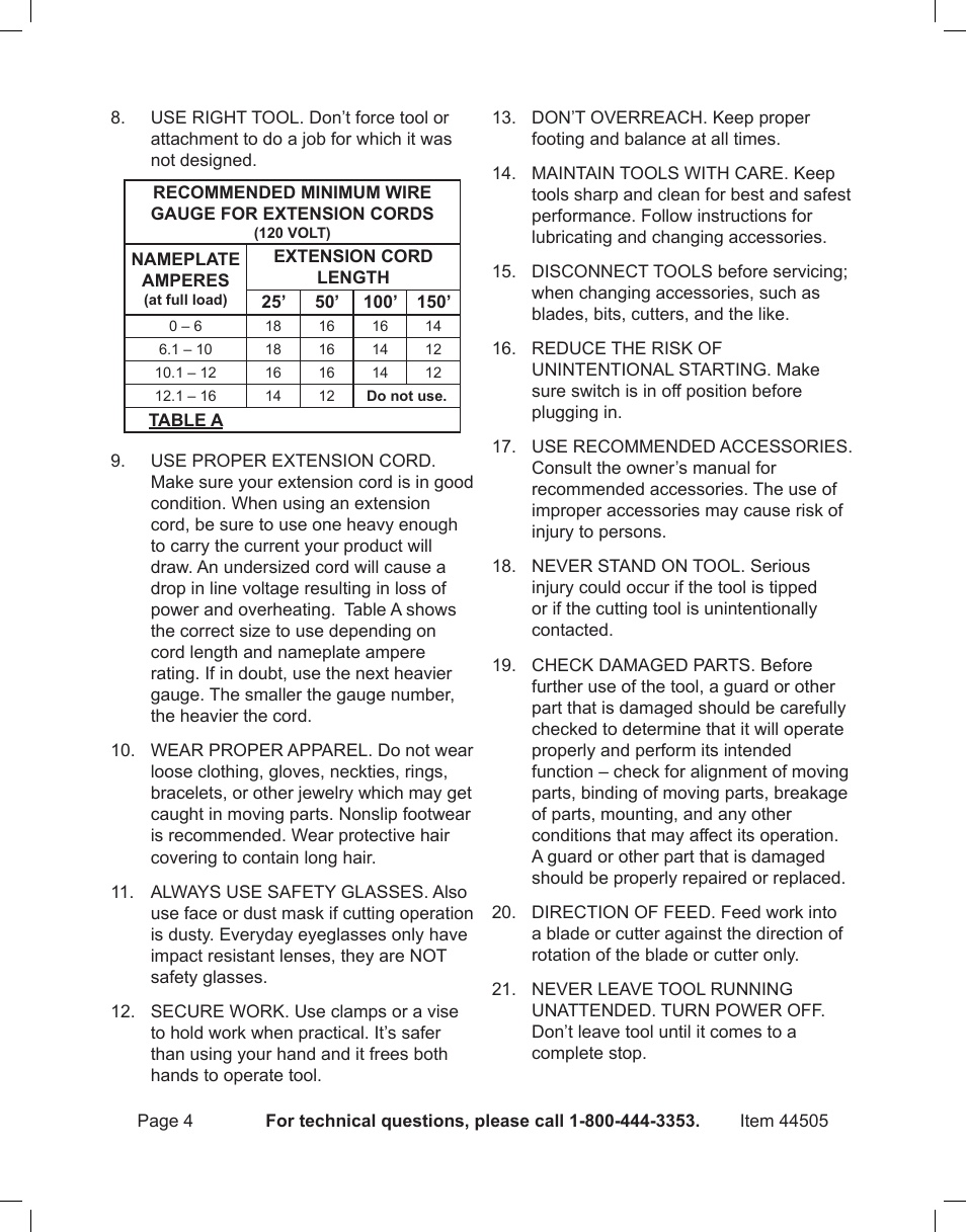 Harbor Freight Tools CENTRAL MACHINERY 44505 User Manual | Page 4 / 20
