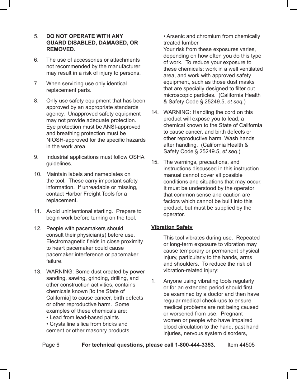 Harbor Freight Tools CENTRAL MACHINERY 44505 User Manual | Page 6 / 20