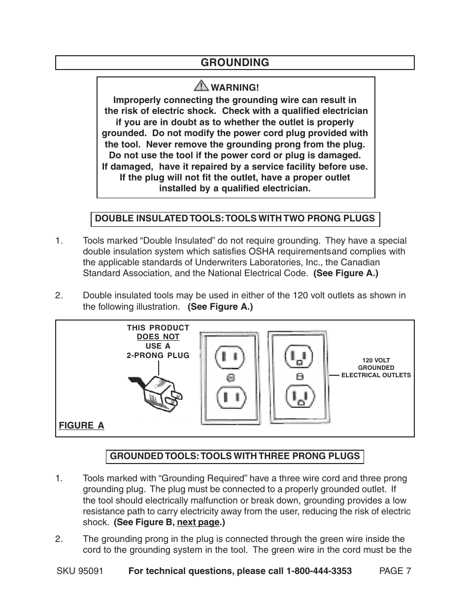 Grounding | Harbor Freight Tools 95091 User Manual | Page 7 / 18