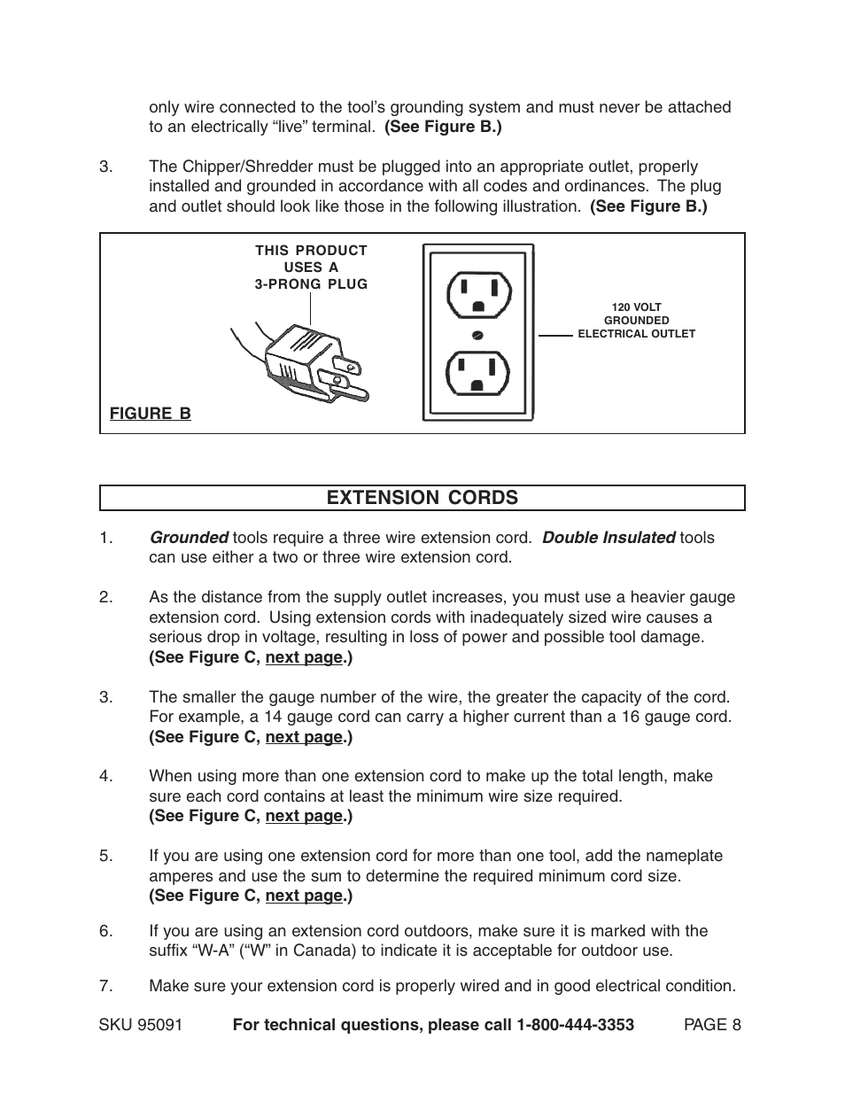 Extension cords | Harbor Freight Tools 95091 User Manual | Page 8 / 18