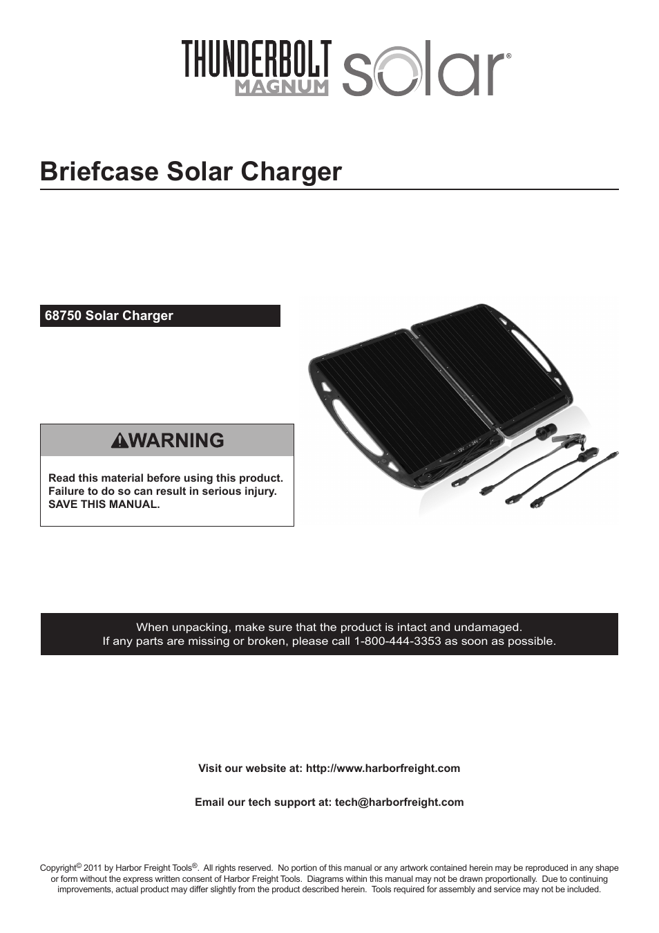 Harbor Freight Tools Briefcase Solar Charger 68750 User Manual | 8 pages