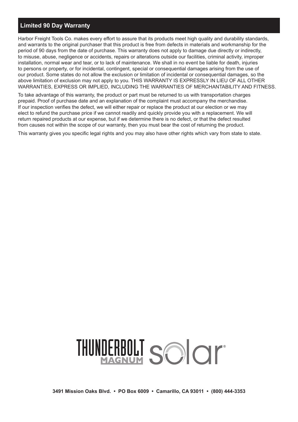 Harbor Freight Tools Briefcase Solar Charger 68750 User Manual | Page 8 / 8