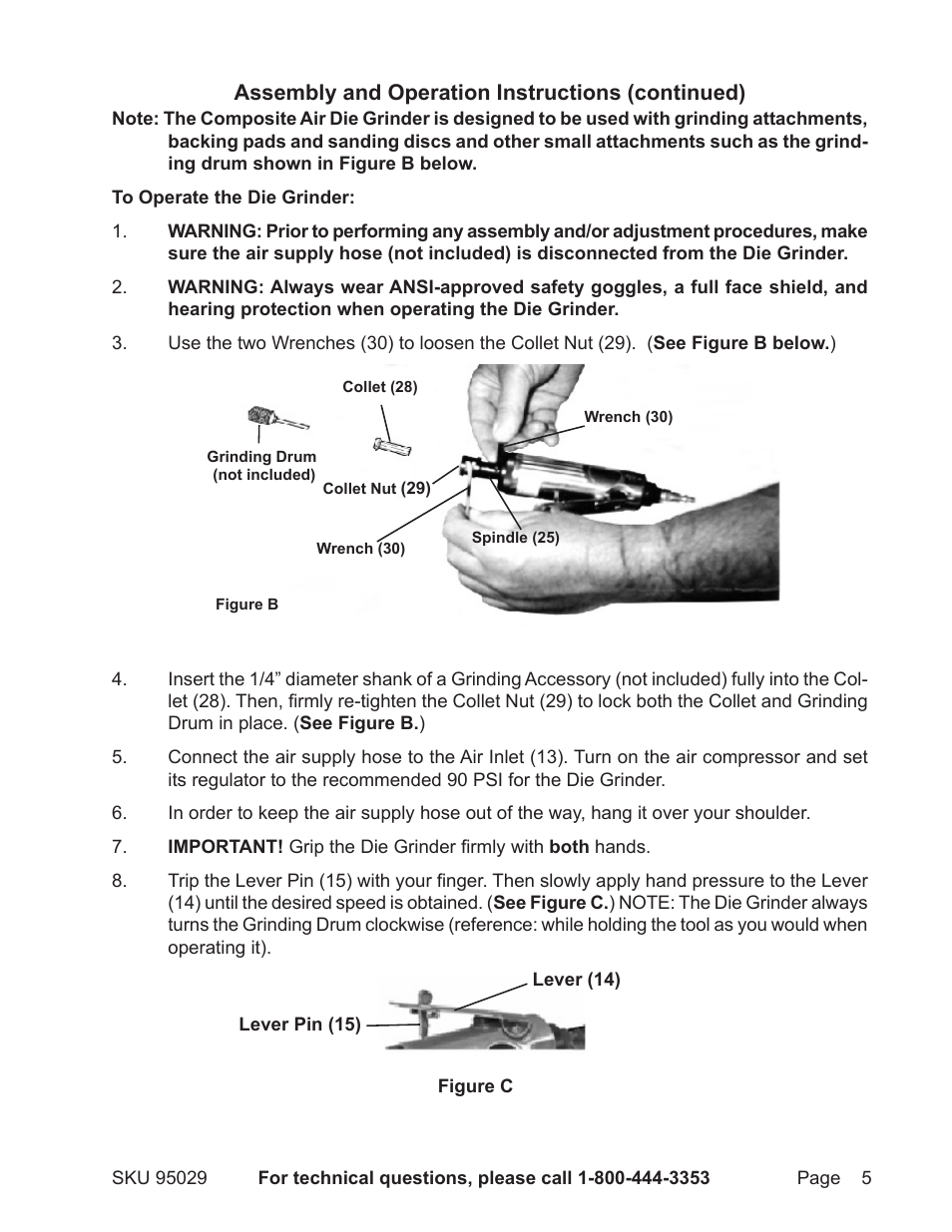 Assembly and operation instructions (continued) | Harbor Freight Tools 95029 User Manual | Page 5 / 8