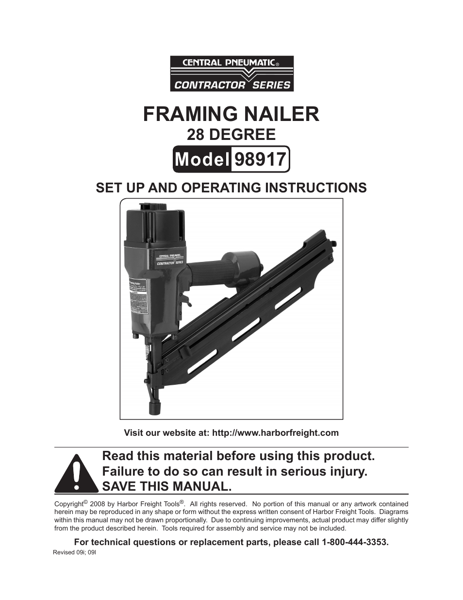 Harbor Freight Tools 98917 User Manual | 16 pages