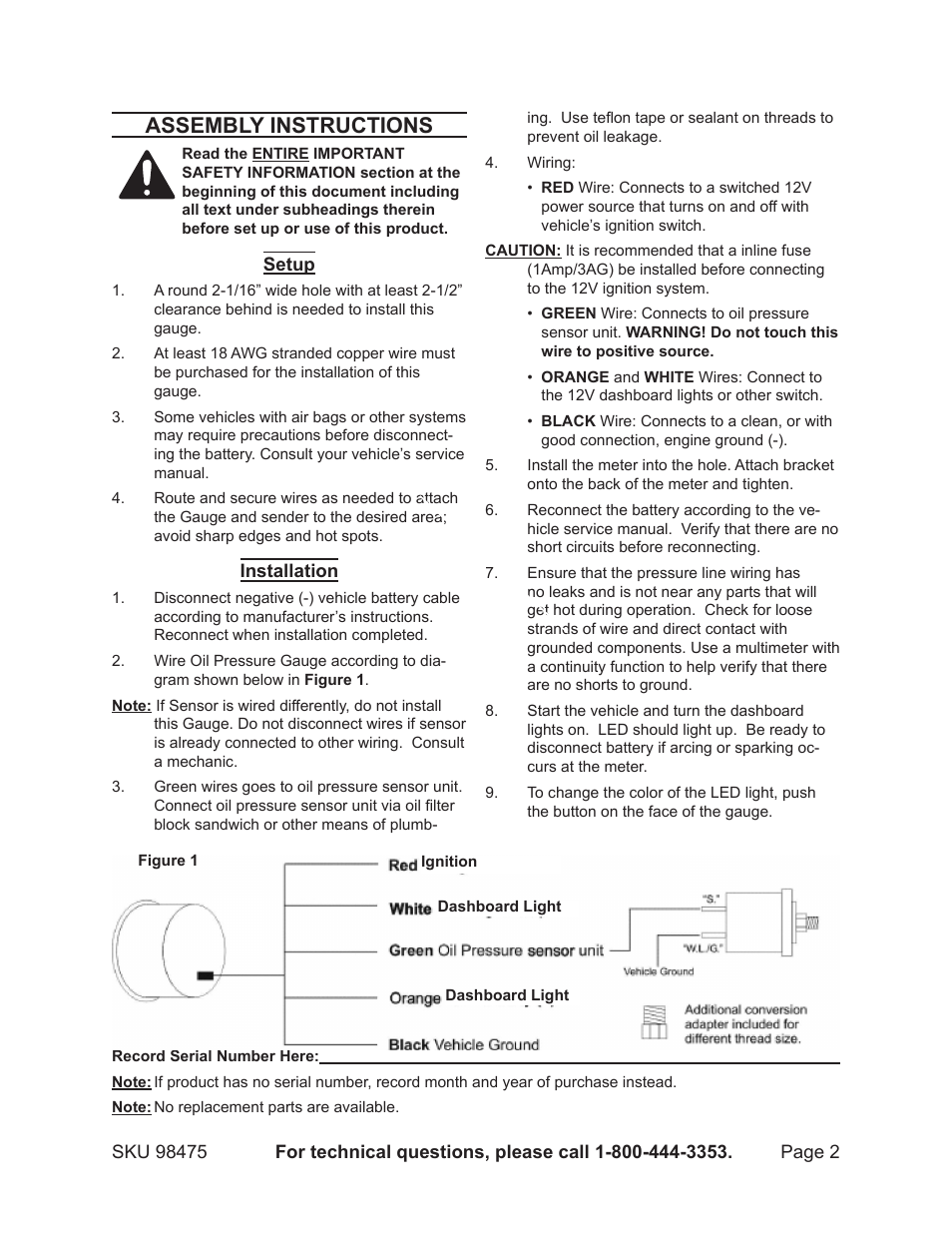 Assembly instructions | Harbor Freight Tools NITROUS 98475 User Manual | Page 2 / 2