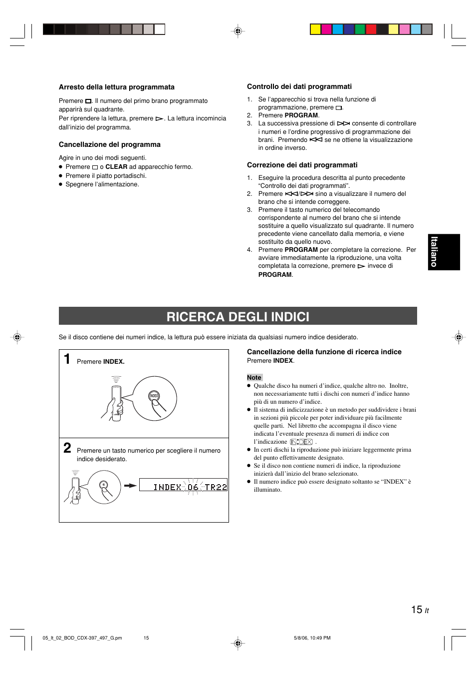 Ricerca degli indici, Italiano | Yamaha CDX-497 User Manual | Page 117 / 228