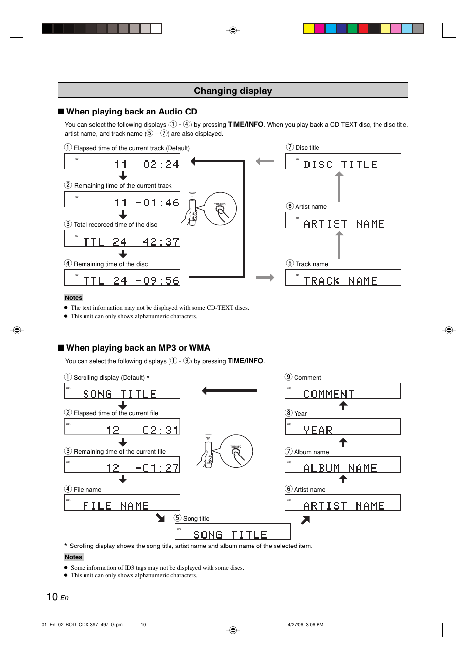 Changing display | Yamaha CDX-497 User Manual | Page 12 / 228