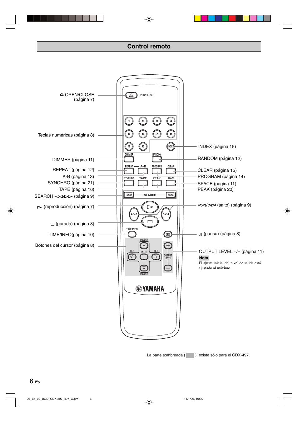 Control remoto | Yamaha CDX-497 User Manual | Page 133 / 228