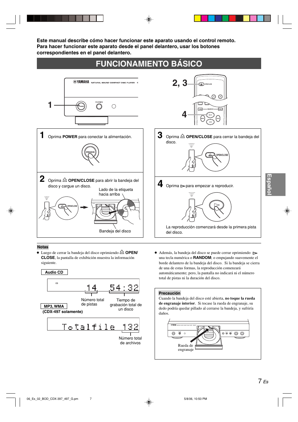 Funcionamiento básico, Español | Yamaha CDX-497 User Manual | Page 134 / 228