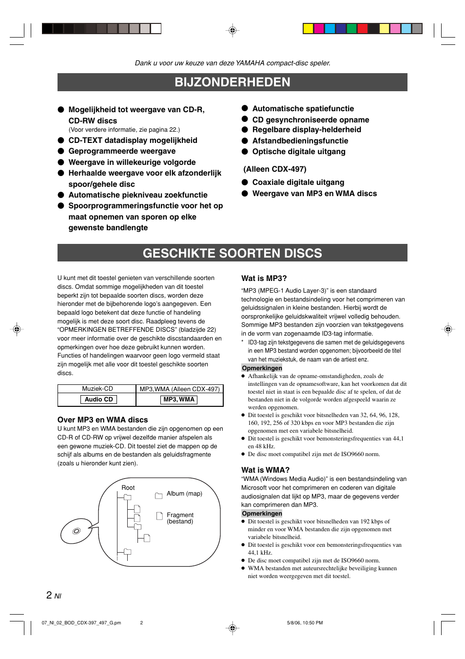 Bijzonderheden, Geschikte soorten discs | Yamaha CDX-497 User Manual | Page 154 / 228